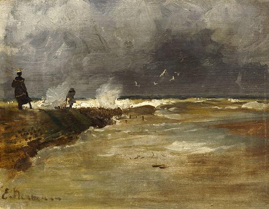 Emil Neumann Strandspaziergang bei Wellengang oil painting image